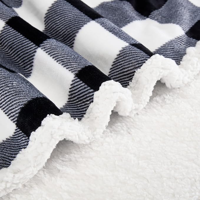 Sherpa Plaid Twin Blanket 60" X 70", Fuzzy Fluffy Soft Cozy Throw Blanket, Twin Size Plush Fleece Flannel Plush Microfiber Blanket for Couch Bed Sofa (Black)