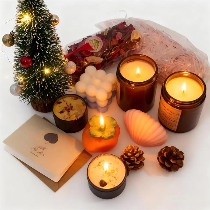 Scented Candles Gift for Women, 12 Pcs Candles & Greeting Card Set for Women, Aromatherapy Soy Wax Candles Gift Set for Birthday Valentine Anniversary Mother's Day Christmas ThanksGiving