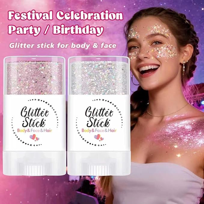 Body Glitter Stick, Sparkling Holographic Sequins Purple Costume Accessories Neon Outfit Singer Concert Music Rave Festival Makeup Glitter Stick.