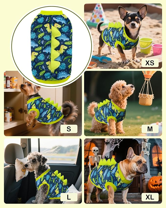 CuteBone Dinosaur Costume Dog Shirt, Stretchy Velvet T-Shirt Clothes for Medium Dogs, Soft & Breathable Pet Tee Outfit Frenchie Apparel for Daily Wear, Cozy Pullover Design Puppy Fashion COSBX06XL