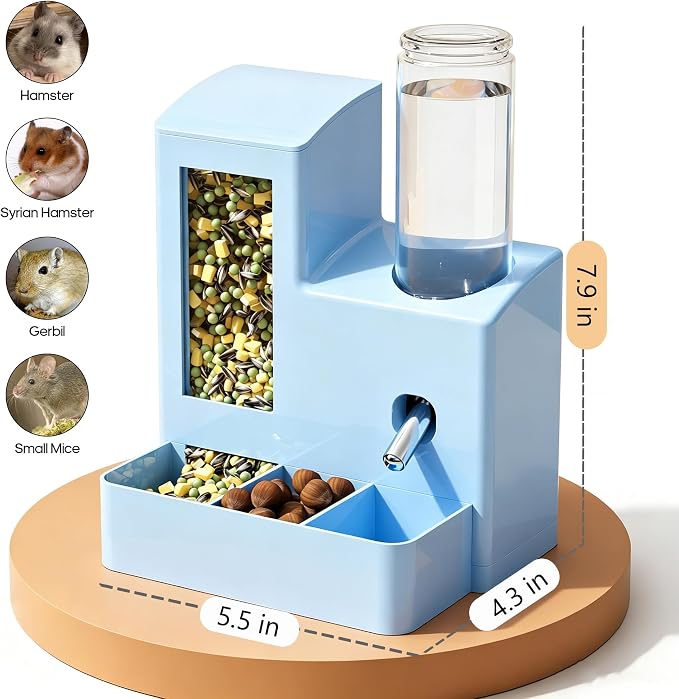 YSHOME&PET 2 in 1 Hamster Water Bottle No Drip Automatic Food Feeder | Small Animal Water Dispenser and Food Bowl with Snack Bowl Cage Accessories for Hamster Gerbils Mouse Hedgehog