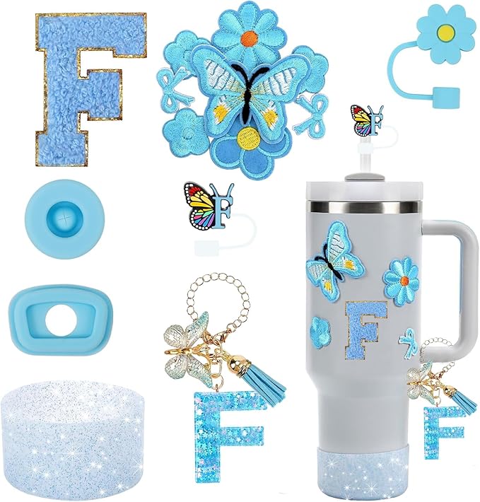 15PCS Cup Accessories Set for Stanley Cup 30oz 40oz Tumbler with Handle, Including Silicone Straw Cover and Boot, Spill Proof Stopper, Stanley Charms, Handle Charm, Initials Sticker