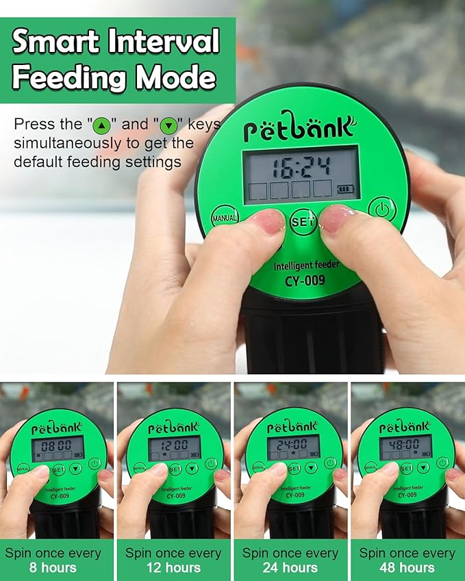 Automatic Fish Feeder for Aquarium Easy Setup & 4 Timers Green | 200ML Rechargeable Auto Food Dispenser for Flakes & Pellets, LCD Display, Vacation Feeding for Small Tank Betta Koi Turtle