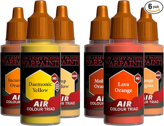 The Army Painter, Air Triads Orange + Yellow - Airbrush-Ready Paint Orange + Yellow with 6 x 18 ml Pre-thinned Acrylic Spray Paints - Paint Sprayer Paints for D&D & Warhammer Miniatures