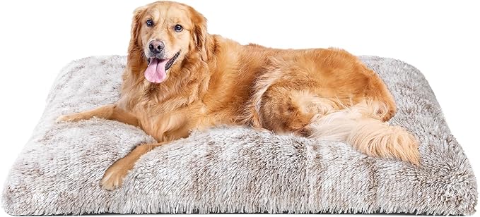 EHEYCIGA Fluffy Dog Crate Bed, Plush Extra Large Dog Pillow, Brown | Xlarge Calming Anti Anxiety Plush Faux Fur Mat for Large size dogs, Washable Soft Warm Dog Pad with Non-Slip Bottom