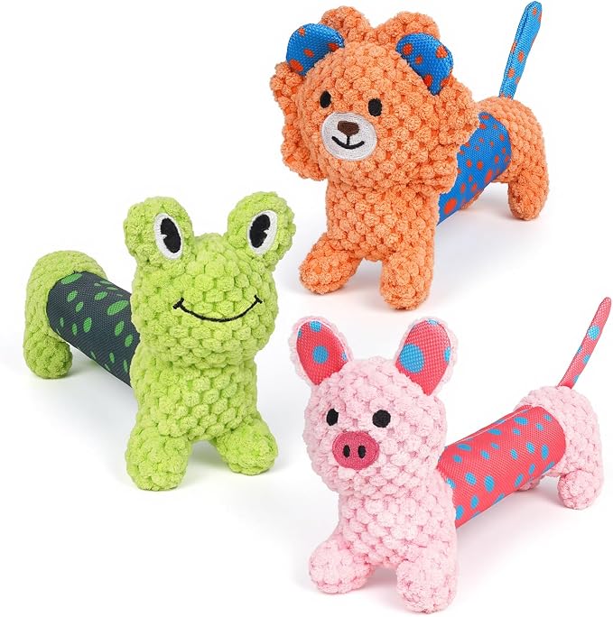 Squeaky Dog Toys for Small & Medium Dogs, Lion Rabbit Frog 3-Pack