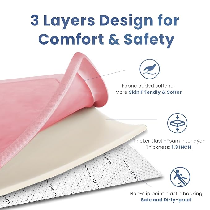 Huloo Sleep Ultra Soft Baby Play Mat for Floor,1.3" Thick Elasti-Foam 47x47 Play Mat for Playpen,Water-Repellent Coral Velvet for Tummy Time, Non-Slip Backing Safe for Toddlers & Infants（Pink）