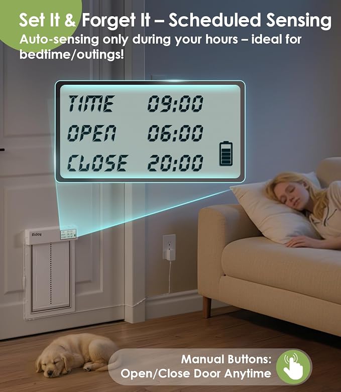 Automatic Dog Door for Door with Collar Sensor, Electronic Medium Dog Door with Anti-Pinch, Timing Function, Metal Frame&Panels, Mains-Powered- M