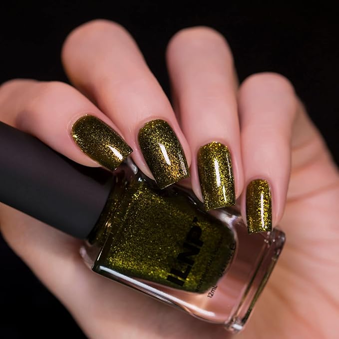 ILNP Olive Grove - Rustic Army Green Shimmer Nail Polish, Chip Resistant Manicure, Non-Toxic, Vegan, Cruelty Free, 12ml
