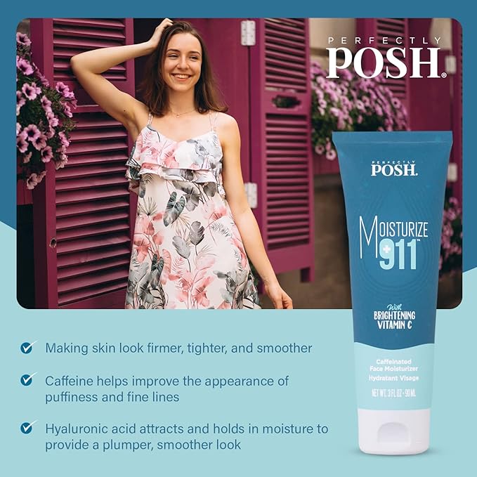 Perfectly Posh - Moisturize 911 Caffeinated Face Moisturizer - With Caffeine & Hyaluronic Acid, Lightweight Facial Cream, Orange Scent - 90ml