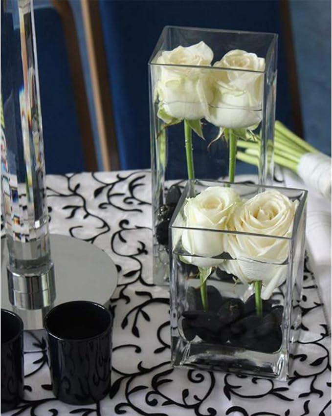 WGV Glass Rectangle Block Vase, Width x Length 3" x 4", Height 9", Clear Floral Planter Container Votive Candle Holder Wedding Party Event, Home Office Decor, 1 Piece