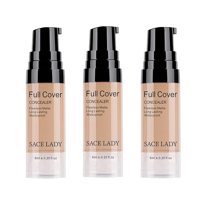 3 Pack Pro Full Cover Liquid Concealer, Waterproof Smooth Matte Flawless Finish Creamy Concealer Foundation for Eye Dark Circles Spot Face Concealer Makeup, Warm Natural, 3×6ml/0.20Fl Oz
