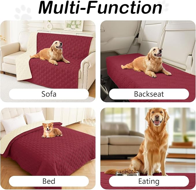 Waterproof Dog Bed Blanket - Soft Pet Blanket & Sofa Cover for Dogs | Reversible Washable Furniture Protector, Couch Covers for Pets (30x70 Inch, Wine Red/Beige)