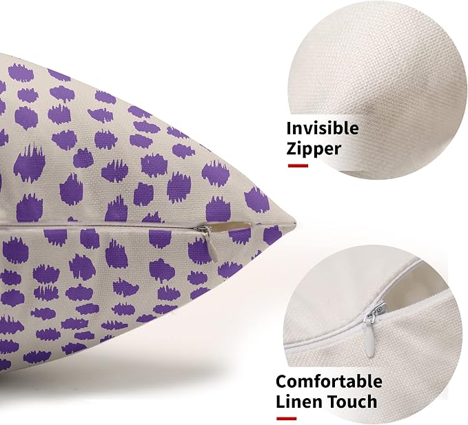 Purple Cream Pillow Covers 12x20 Set of 2 Boho Design Polka Dot Throw Pillows Modern Brush Strokes Print Decorative Outdoor Pillowcase Lumbar Cushion Cover Linen Pillow Case for Home Sofa Couch Bed