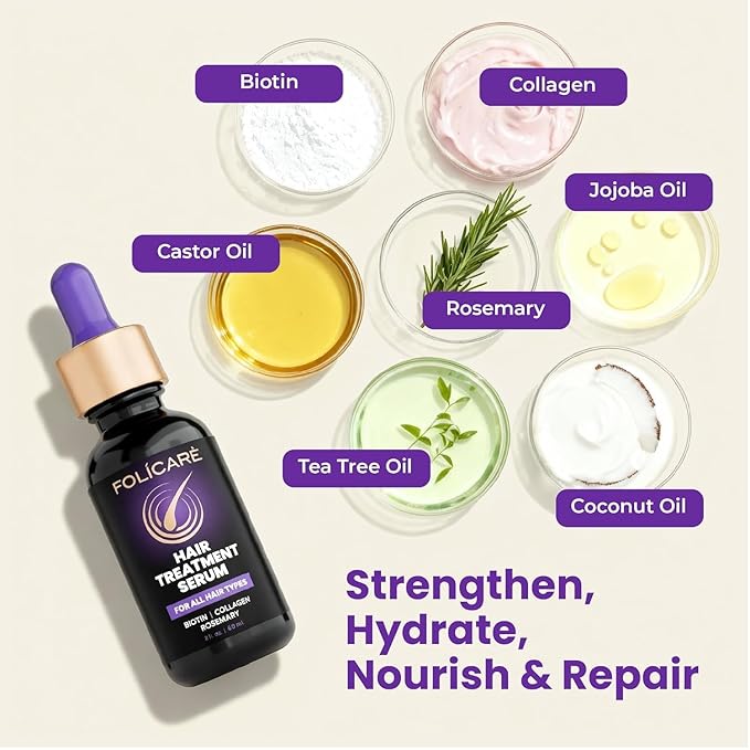 Hair Growth & Thickening Serum With Biotin & Rosemary + Multi-Benefit Treatment for Thinning Hair, Breakage & Split Ends, Boosts Density, Repairs Damage, Hydrates Dry Scalp - For Men and Women, 3 Pack