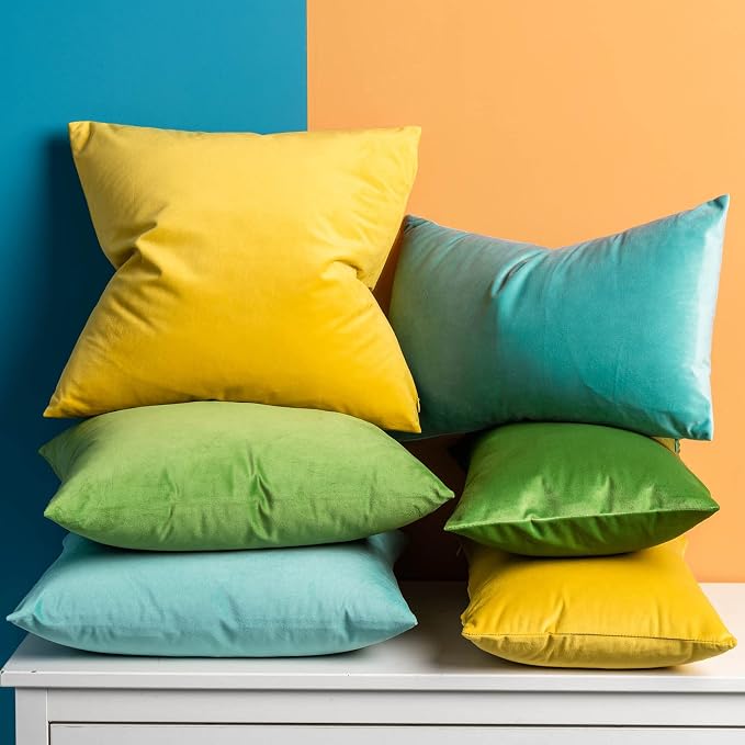 Yellow 28x28 Pillow Covers Decorative Velvet Throw Pillow Covers Set of 2 | JUSPURBET Luxury Cushion Covers with Invisible Zipper for Modern Couch Sofa Bed Living Room Bedroom Home Decor