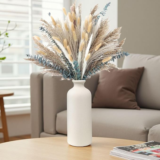 Small Ceramic Vase Set of 3,Modern Boho Farmhouse Flowers Vases | Decorative Vase for Dried Flowers,Pampas Grass,Home Decor,Shelf,Bathroom,Centerpiece for Entryway Table Distressed