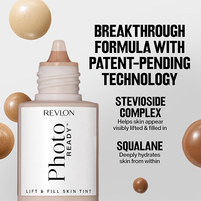 Revlon PhotoReady Lift & Fill Skin Tint, Dewy Foundation with Sheer Buildable Coverage, Lightweight & Hydrating, 100, 1 fl oz