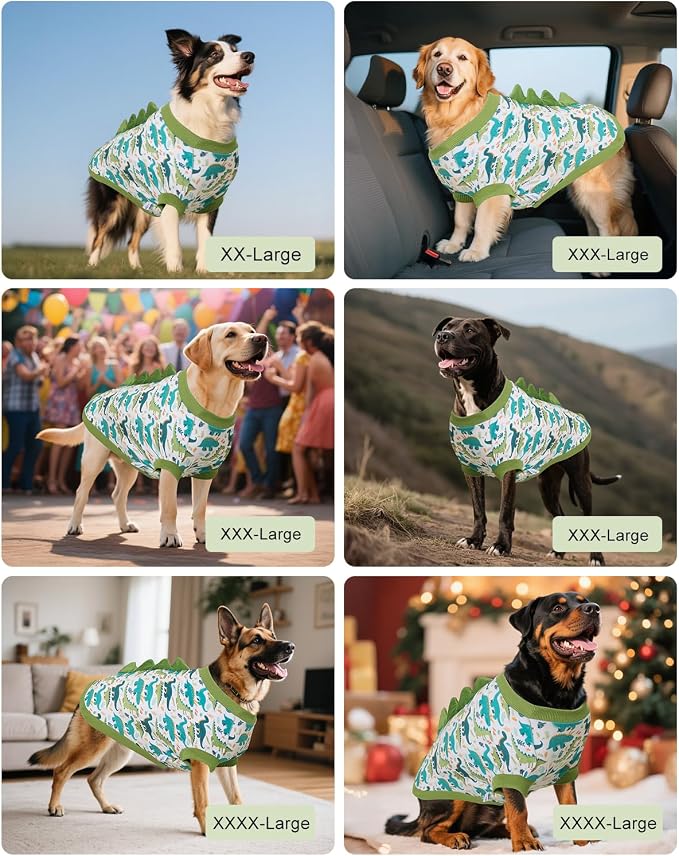 CuteBone Dinosaur Costume Dog Shirt, Stretchy Velvet T-Shirt Clothes for Large Dogs, Soft & Breathable Pet Tee Outfit Pitbull Apparel for Daily Wear, Cozy Pullover Design Big Dog Fashion COSBX03-4XL