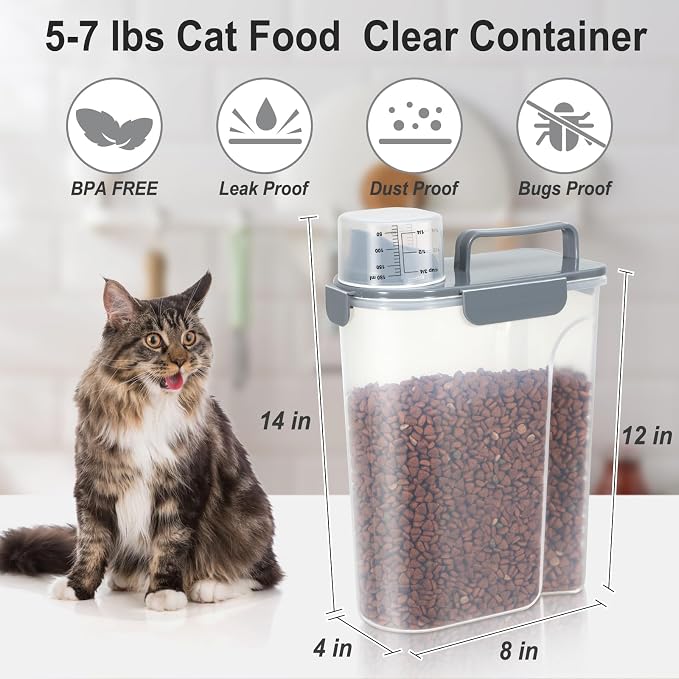 Dog Cat Food Storage Container with Cup (Dark Gray, 5L)