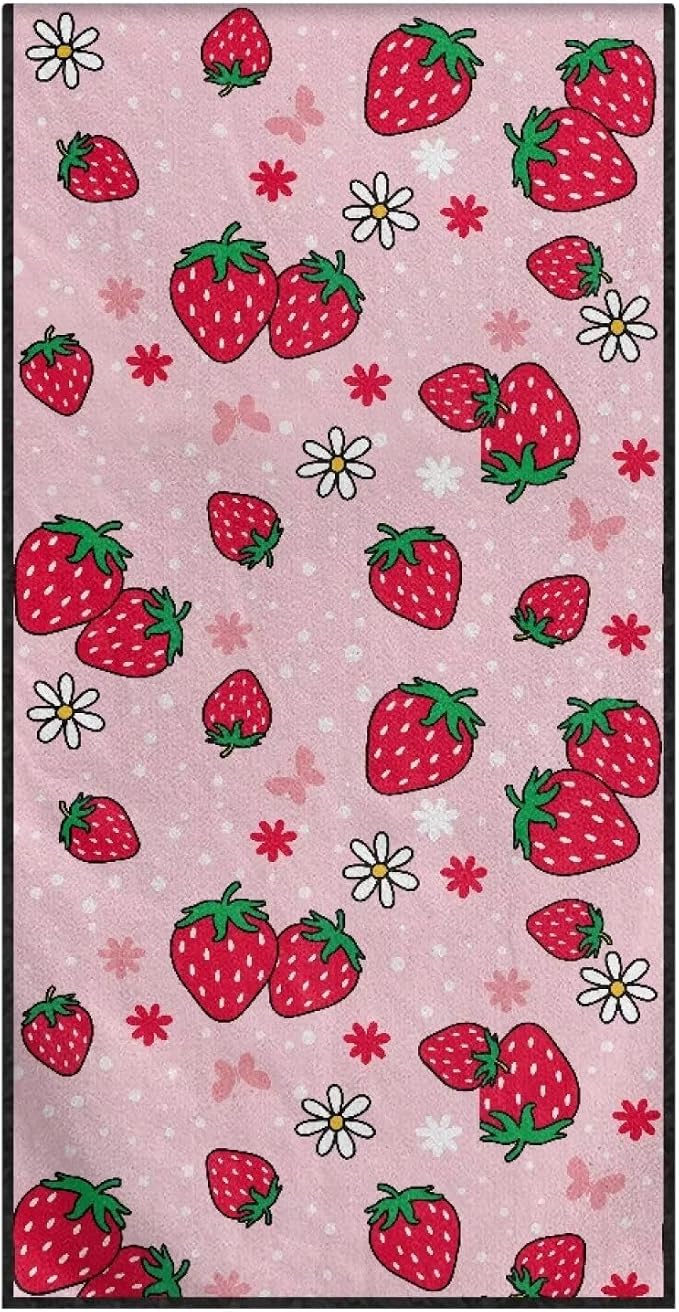 INSTANTARTS Strawberry Car Seat Towel Covers Yoga Towel Car Seat Cover Quick-Dry Towel