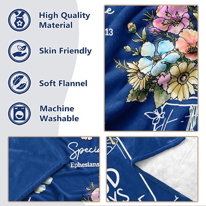 Christian Religious Gifts for Women, Navy Blue Christian Birthday Blanket | Inspiration Gifts for Women, Christmas Spiration Gifts for Mom, Baptism Confirmation Spiritual Gift for Girls Her, 60''x 50''