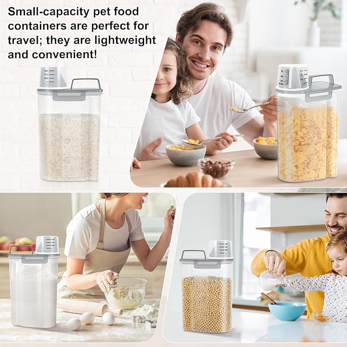 LEAWALK Airtight 4 LBS Rice/Cereal/Dry Food Storage Container BPA Free, 2.11Qt Clear Plastic Kitchen and Pantry Organization Bin Suitable for Oats, Flour, Sugar, Pasta, Pet Food, etc (Clear Grey)