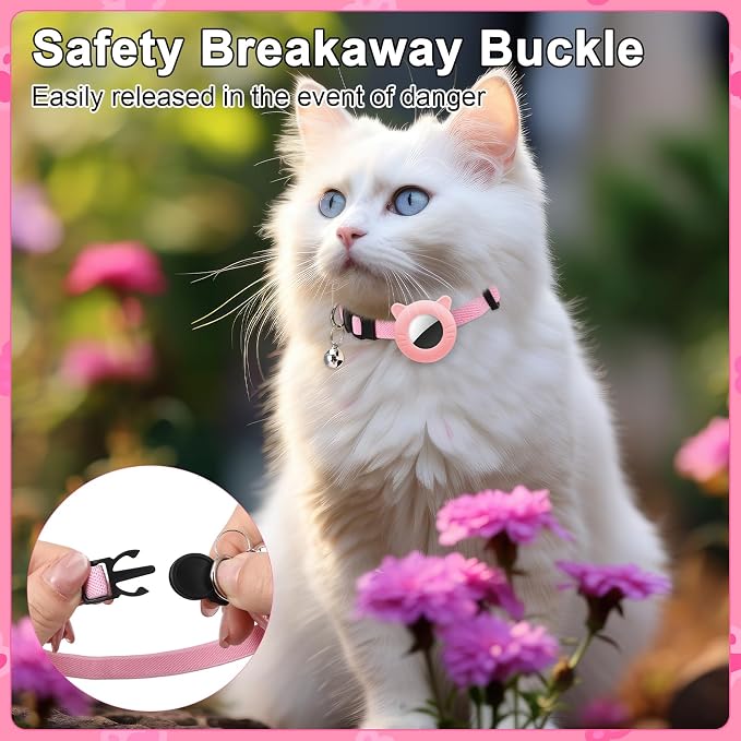 2 Pack Airtag Cat Collar with Bell Breakaway Safety Adjustable