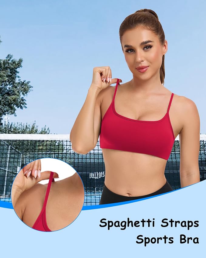 QUOJIZY Sports Bras for Women Open Back Workout Tops for Women Yoga Bra Spaghetti Straps Twist Back