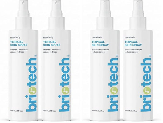 BRIOTECH Topical Skin Spray, Hypochlorous Acid Spray for Sensitive Skin, HOCl Facial Mist, Full Body Support Against Irritation, Calm Redness, Soothe Foot & Scalp, 8.5 oz (4 Pack)