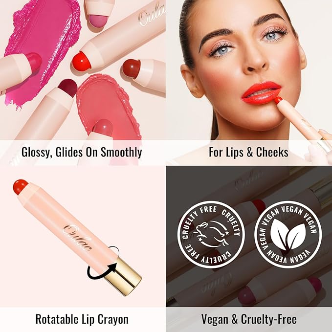 Oulac Red Lipstick - Lipstain and Blush Duo, Tinted Lip Balm, Moisturising and Nourishing, Glossy Finish, Vegan, Bloom Bloom(03)