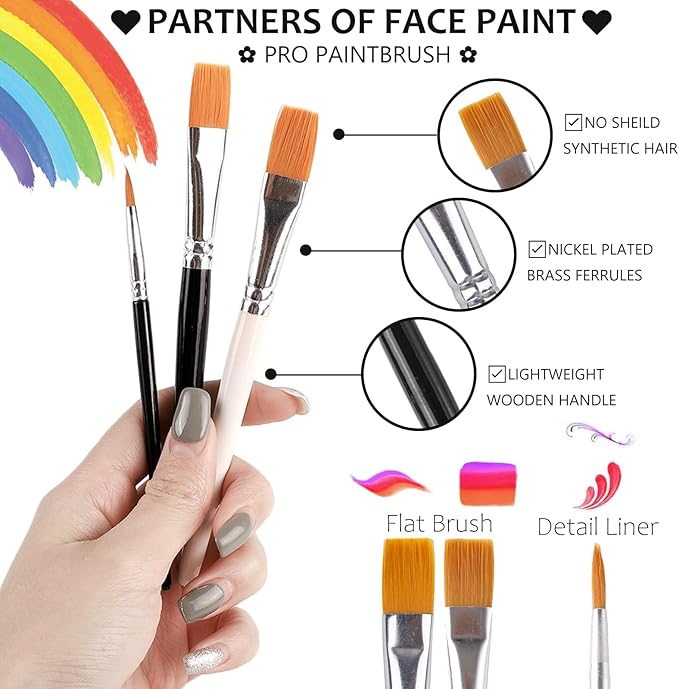 White Green Purple Face Body Paint, Face Painting Kit with Brushes for Beetlejuice & Frankenstein Halloween Makeup, Facepaints for Witch Ursula Maleficent Costume Cosplay & Monster Skeleton SFX Makeup