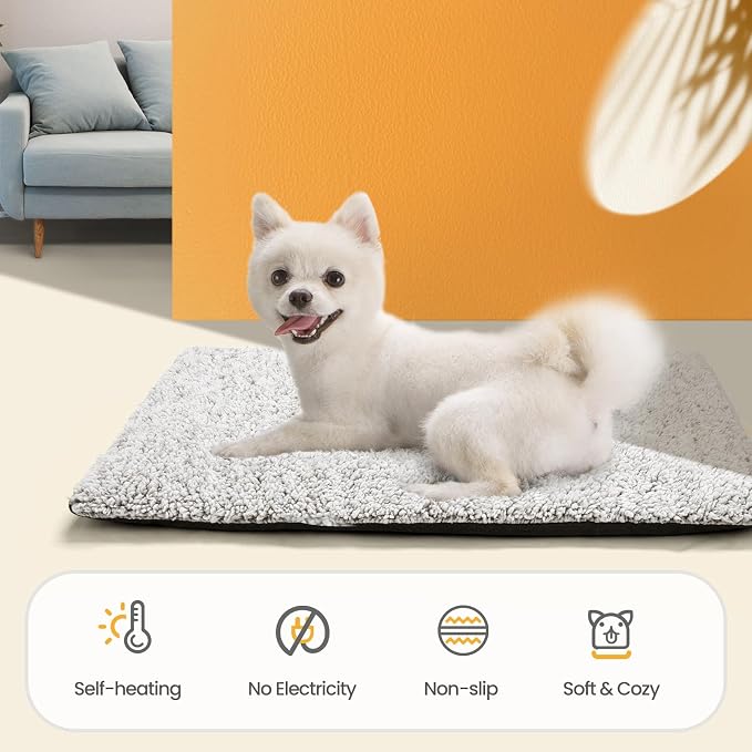 Mora Pets Self Warming Cat Bed Self Heating Cat Dog Mat Pet Pad Extra Warm | Self Heated Cat Bed for Indoor Outdoor Pets, Removable Washable Cover, Non Slip Bottom, Crinkle-Free, No Plug, Grey 24" x 18"