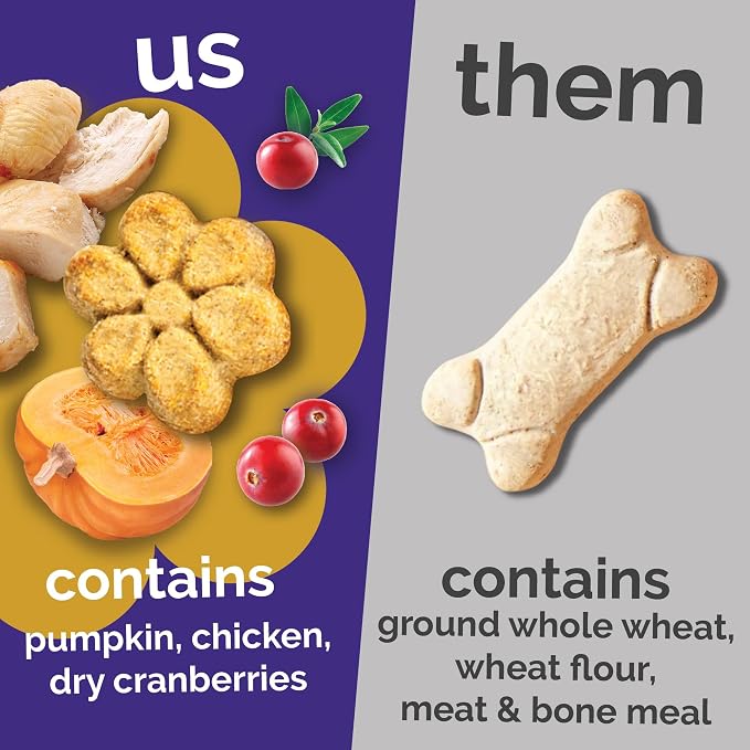 Fruitables Baked Dog Treats, Healthy Pumpkin Treat for Dogs, Low Calorie & Delicious, Made Without Wheat, Corn and Soy, Made in The USA, Allergy Friendly, Chicken and Cranberry Flavor, 7 oz | Healthy Dog Treats, Training Treats, Crunchy Dog Biscuits, L...