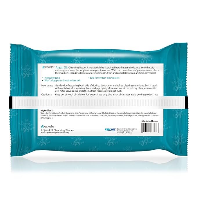 Epielle Argan Oil Makeup Remover Wipes, Gentle Daily Facial Cleanser Towelettes, Remove Dirt, Oil & Waterproof Mascara, Stocking Stuffers, 60 Count (Pack of 4)