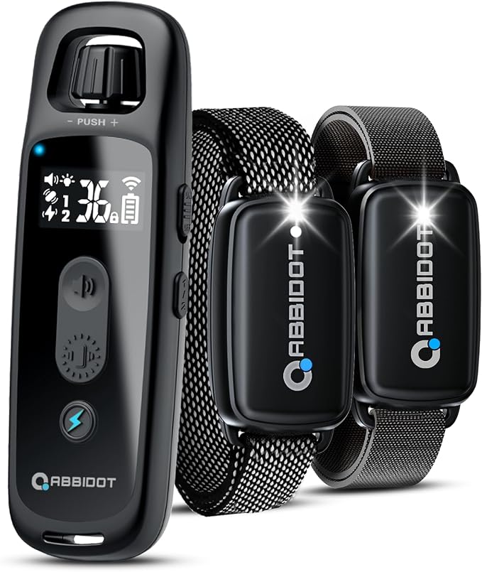ABBIDOT Shock Collar for 2 Dogs - 4 Training Modes Dog Training Collar, 3300Ft Range, IPX7 Waterproof, Nihgt Light, Rechargeable E-Collar for Small Medium Large Dogs (15-120 lbs),Onyx Black