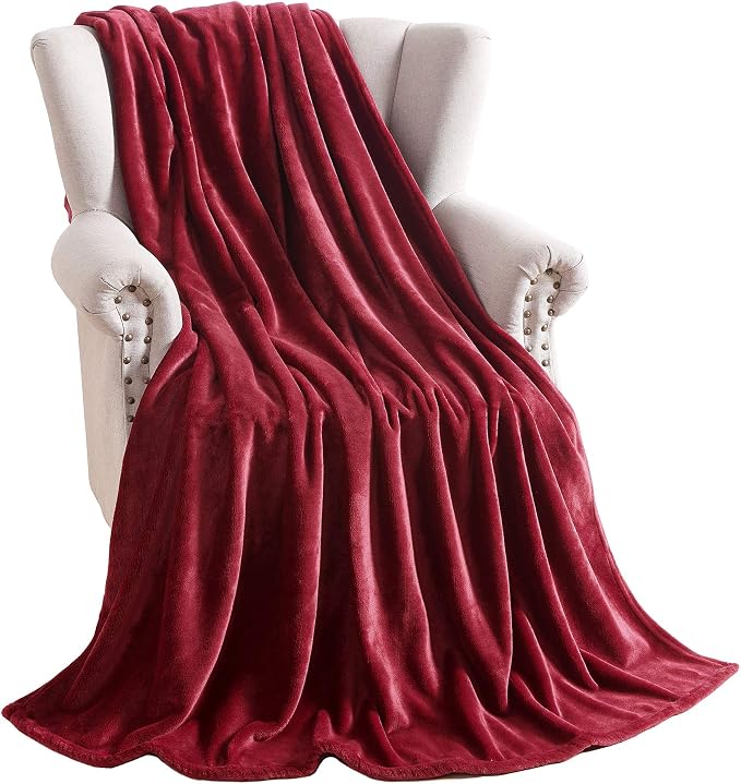 TASTHROW Large Flannel Fleece Throw Blanket, 50×70 Inch - Burgundy | Cozy Lightweight Thick Blanket - All Seasons Suitable for Women, Men and Kids
