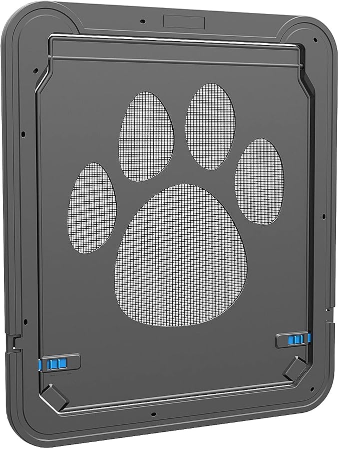 Dog Door for Screen Doors, Large Dog Opening for Sliding Doors, Inner Flap 12"×14" Lockable Magnetic with Automatic Close, Sturdy ABS Pet Doorway for Small to Large Dogs, Black L