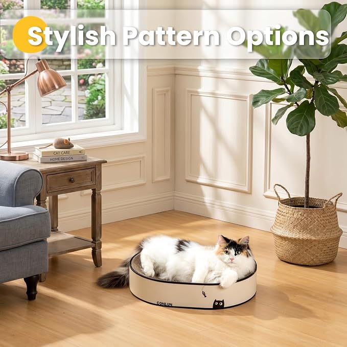 Conlun Oval Cat Scratcher Bed | Scratching Bowl Lounge for Cats | Large | Corrugated Cardboard Pad | Concave Shape | No Mess Enclosed Base | Serves as Couch Furniture Protector