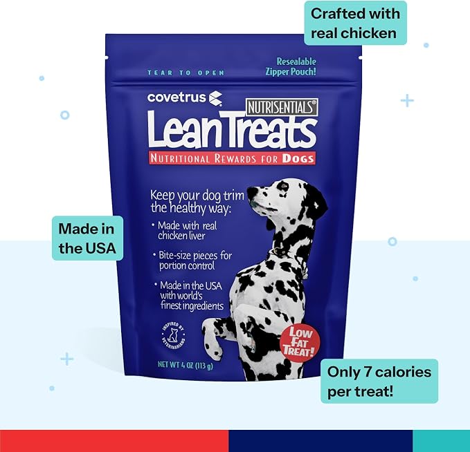 Covetrus Nutrisential Lean Treats for Dogs - Small, Medium & Large Dogs (K9) - Nutritional Low Fat, Bite-Size - Soft Chicken Flavor - 24 Pack - 4oz