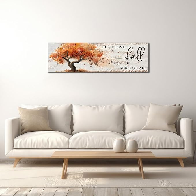Fall Wall Art Autumn Tree Landscape Wall Decor Vintage Rustic Fall Picture Canvas Prints for Living Room Bedroom But I Love Fall Most of All Signs Poster Painting Holiday Artwork Home Decoration 14x48”
