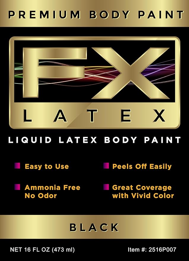 Liquid Latex - Face and Body Paint, Ammonia Free, Easy On and Off, Cosplay Makeup, Create Professional Monster, Zombie Arts 16 Oz (Black)