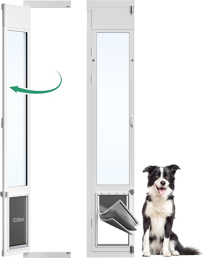3 Flap Large Dog Door for Sliding Glass Door, Openable Pet Door for Sliding Glass Doors, Adjustable 75 7/8" to 81" Slider Height-Large