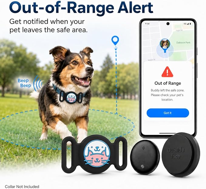 GPS Collar for Dogs, Pet Tracker for Dogs (Android Only), Waterproof Smart Tag Compatible with Google Find My, No Monthly Fee, Dog GPS Tracker Collar for Small Large Dogs (Android Tracker for Dog)