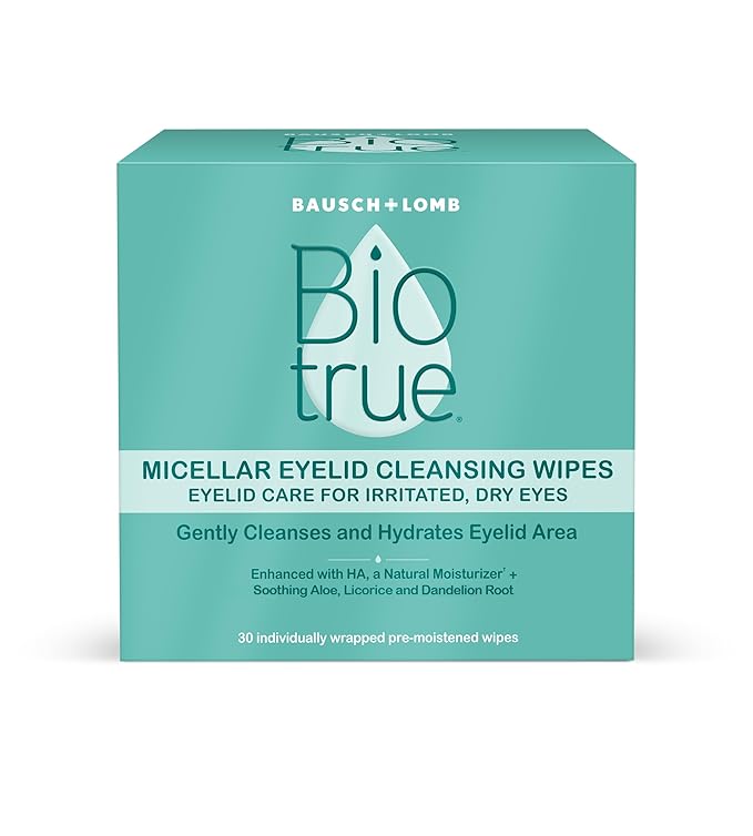 Biotrue Micellar Eyelid Cleansing Wipes, Fragrance-Free Eyelid Care for Dry, Irritated Eyes, Gently Cleanses, Hydrates & Soothes Eyelids, Moisturizing Eye Wipes for Daily Use, 30 Wipes (Pack of 1)