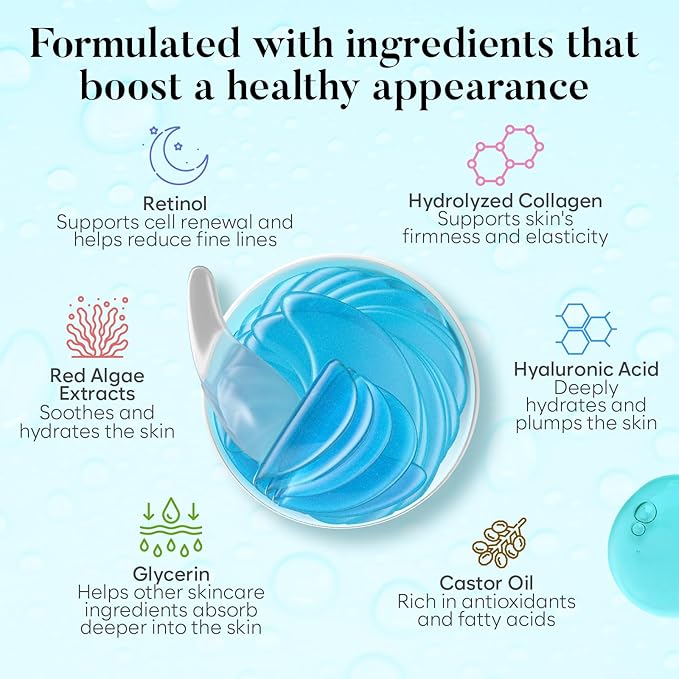AURAE Retinol & Collagen Under Eye Patches (30 Pairs), Under Eye Mask for Puffy Eyes, Appearance of Dark Circles, Smoothing & Hydration, Self Care & Skincare Gifts for Women, Patch Yeux
