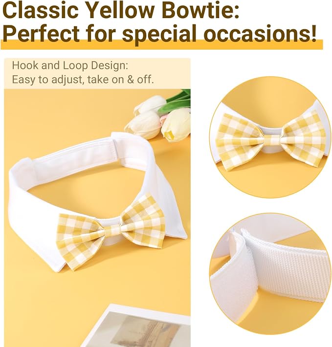 Segarty Dog Bow Tie Neck Girth 16.5-21.2in, Adjustable Yellow Plaid Bowtie Collar for Extra Large Dogs, Tie Tuxedo Comfortable Cotton Pets Grooming Accessory for Formal Wedding Holiday Birthday Party