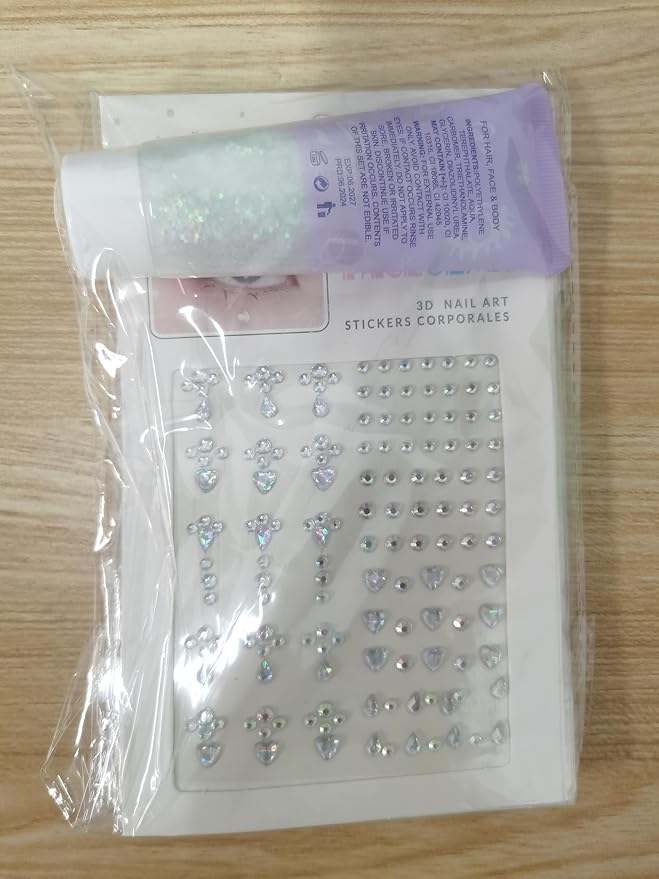 Body Glitter and Face Gems, Face Glitter and Hair Gems, Rhinestone Stickers for Makeup, Mardi Gras, Festival, Rave Accessories, Kids, Women, White