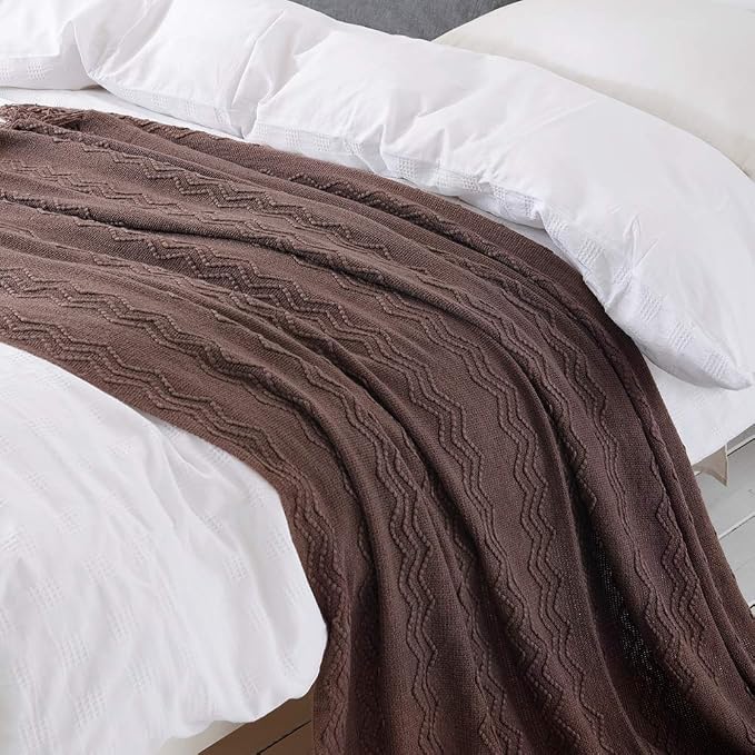 BOURINA Brown Throw Blanket 60x80 Inch Boho Knitted Soft Throw Sofa Blanket | Knitted Throw Blanket 60x80 Inches, Soft Lightweight Boho Weave Throw Decorative Couch Blanket for Living Room Bedroom Chair
