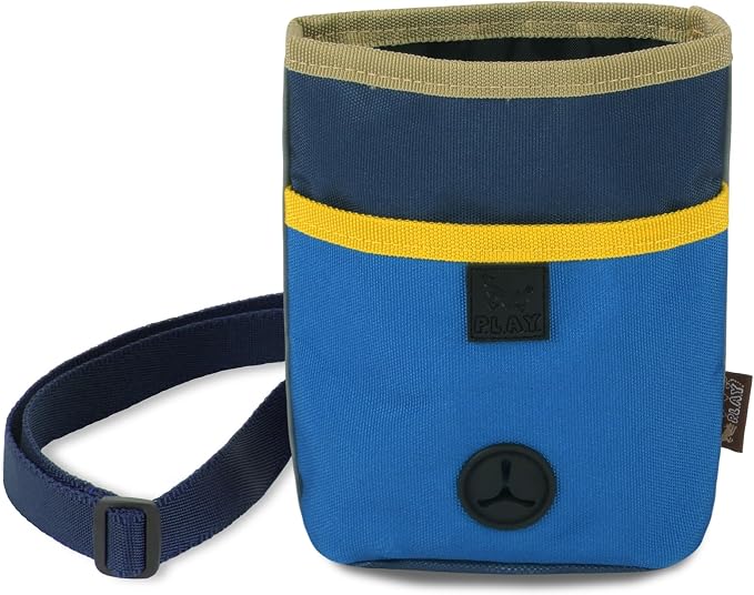 P.L.A.Y. Scout & About Deluxe Training Treat Pouch with Poop Bag Dispenser - 3 Way Wear, Detachable & Adjustable Strap, Reflective Strips, Water-Resistant Back Zipper Pocket, Squeaker (River)